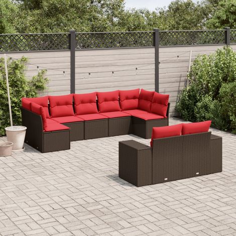 9-teiliges Gartensofa-Set mit Kissen, braun, Polyrattan (1/5)