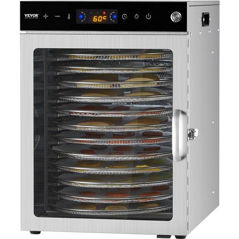 Déshydrateur Alimentaire Rotatif 800W avec 12 Plateaux en Acier Inoxydable,Température Réglable et Minuterie 24 Heures pour Viande,Fruits,Légumes (1/5)