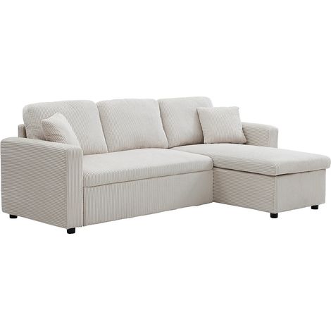 Divano letto angolare reversibile in Velluto a coste Beige - GAZUR (1/5)