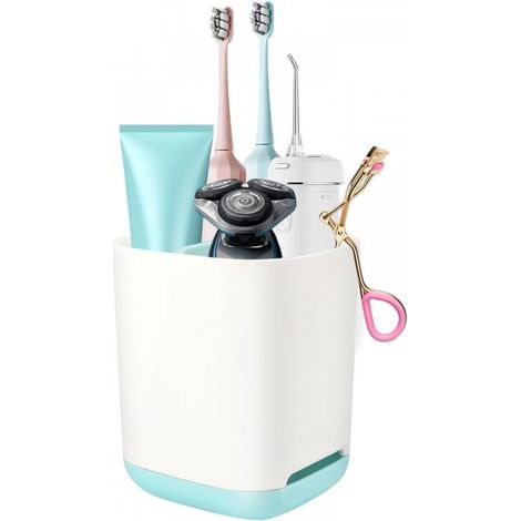 Porte-brosses à Dents, Support pour Brosse à Dents Electrique, Porte Brosse à Dents Amovible Stand Dentifrice, avec Trou de Vidange, 11.8x9.7x9 cm Bleu (1/5)