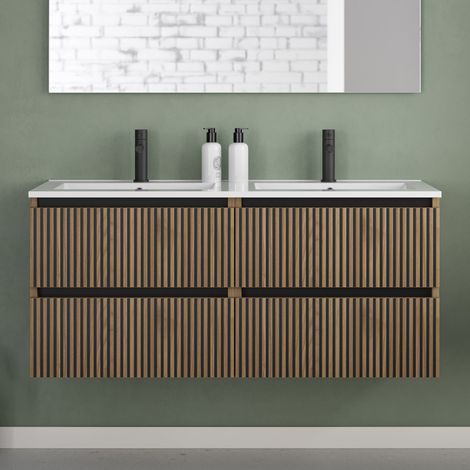 Meuble de salle de bain 120cm double vasque - 4 tiroirs - sans miroir - noyer (bois foncé) - VENERIA