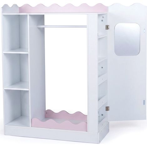 CASART Kids Dress Up Storage with Mirrors Children Wardrobe Closet with Open Hanging Rack White (1/5)
