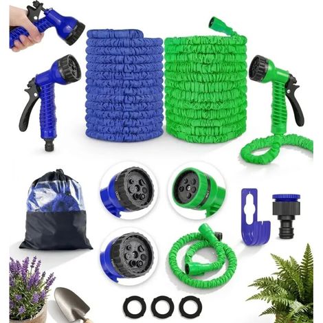 Tuyau d'arrosage extensible (vert, 30 m) EZ avec raccords pour pistolet d'arrosage - Disponible en 15 m, 30 m et 45 m. Tuyau d'arrosage flexible. (1/3)