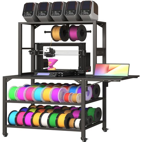 Support pour imprimante 3D, table de travail robuste avec rangement pour filament, porte-bobine en forme de T avec roulettes, établi pour atelier d'impression 3D, bureau à domicile (1/5)
