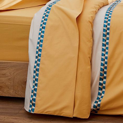 Drap plat en percale avec galon géométrique Jaune 240x310 cm