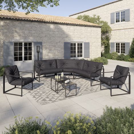 Conjunto de muebles bajos de jardín NAIROBI, 8 plazas, rinconera de acero gris antracita