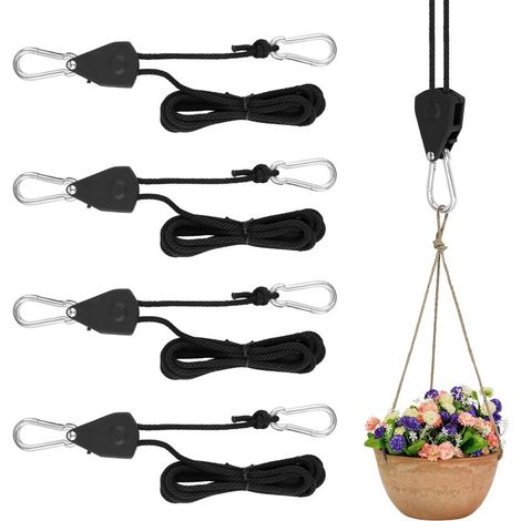 4 Pièces Cordes à Cliquet, Réglables, Polypropylène, 68kg, Pour Tente, Plantes, Lumière (1/5)