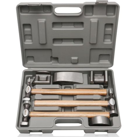 Martello per carrozzeria, martelli e pila per carrozzeria, martello per riparazione carrozzeria, set da 7 pezzi, manico in legno massello con custodia per il trasporto per riparazioni carrozzeria