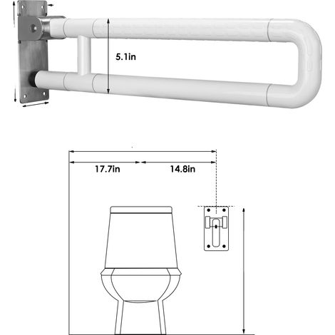 Barre d'appui pour toilettes, longueur de 60 cm, design pliable, capacité de charge de 300-350 kg (1/2)