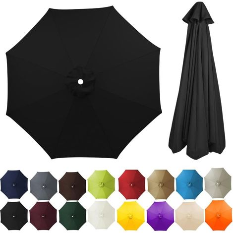 Housse de rechange pour parasol 8 baleines imperméable anti UV 2.7m Tissu Noir (1/5)