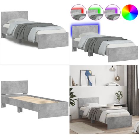 Cadre de lit sans matelas avec lumières LED gris béton 90x190cm - Cadre De Lit - Lit Double - Tête De Lit Intégrée - Éclairage Led - Luminaire - Home & Living (1/5)