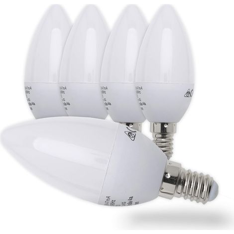 B.K.Licht lot de 5 ampoules 5W LED E14, 470 Lumen par ampoule, lumière blanche chaude de 3000 Kelvin, équivaut ampoule halogène 40W, 230V, forme bougie, hauteur 106mm (1/5)