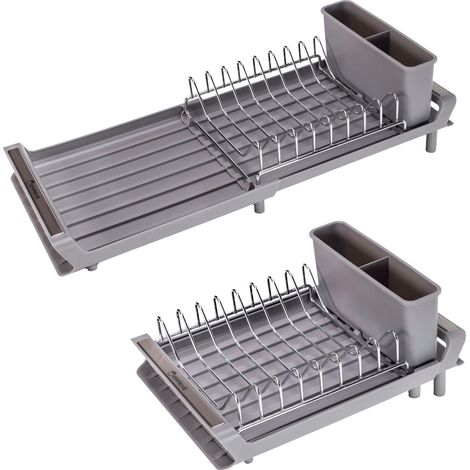 Egouttoir Vaisselle INOX, Egoutoire Vaisselle Cuisine Pliable, Bec Verseur pour l'Évier, 28 à 47 cm de Long, 20 cm de Large, Gris