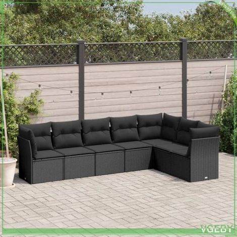 Salon de jardin - Modulaire - Résine tressée noir - 7 places - Rangement avec sac étanche (1/3)