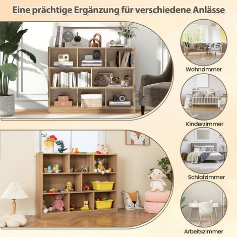 Libreria con 8 scomparti scaffale in piedi con 3 livelli scaffale a cubo 122 x 32 x 93 cm naturale (1/5)