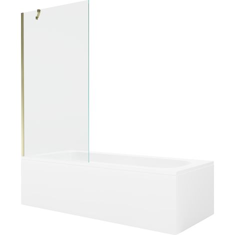 Mexen Vega Rechteckige Badewanne 160 x 70 cm mit Verkleidung und 1-flügeliger 90 cm Trennwand, transparent, gold (1/5)