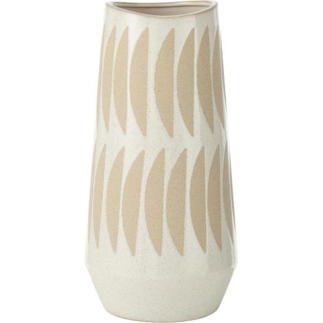Vase Déco en Grès "Kai" 40cm Beige & Blanc