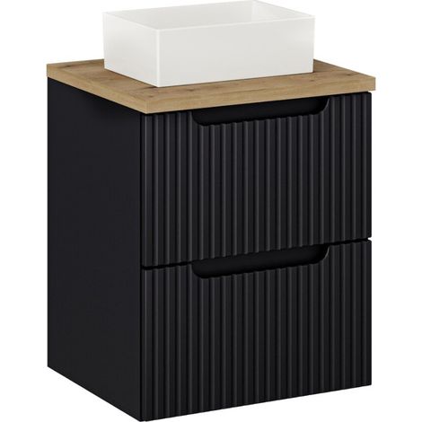 Ensemble Meuble Salle de Bain 2 tiroirs + Vasque + Plateau L 50 x P 40 x H 59,5 cm - Astral - Noir et effet chêne - Livraison gratuite