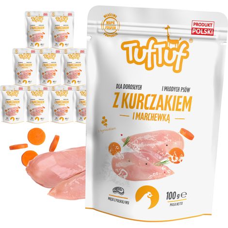 TufTuf COMIDA H脷MEDA PARA PERROS SOBRES DE POLLO PICADO CON ZANAHORIA 10x100G