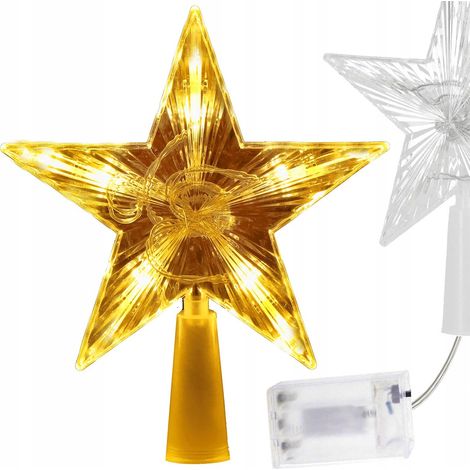 STELLA PER ALBERO DI NATALE PUNTA 10 LED DECORAZIONE LUMINOSA PUNTA 15CM BIANCO CALDO (1/5)