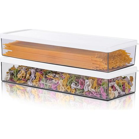 Set aus 2 schmalen Aufbewahrungsboxen mit Deckel für Küche, Spaghetti, Nudeln, Lasagne, Pasta, Vorratskammer, Pastaaufbewahrung, stapelbar, BPA-frei, spülmaschinenfest (1/5)