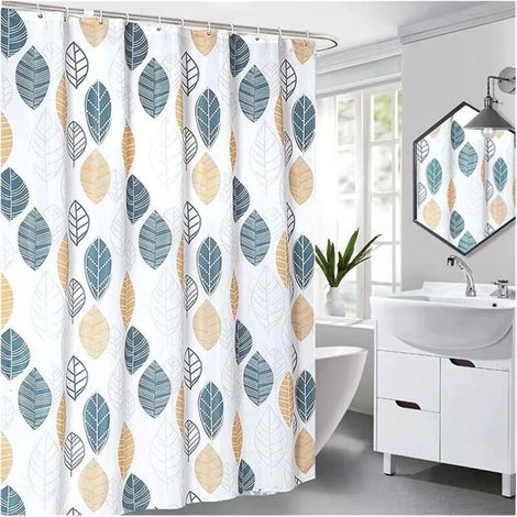 Tenda da doccia impermeabile in poliestere per bagno, con stampa e gancio (Colore: Bianco, Dimensioni: 180 x 200 cm) (1/4)
