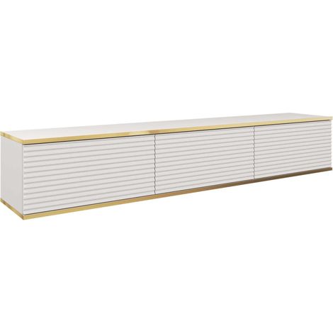 Selsey MUCALMA - Meuble TV - 175 cm - façade à lamelles - blanc avec inserts dorés (1/3)