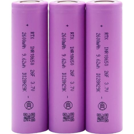 Lot de 3 batteries lithium-ion 18650 3.7 V 2 600 mAh – Capacité totale 7 800 mAh – Résistance interne 12-13 mΩ – Pour outils électriques - MAH 3 C