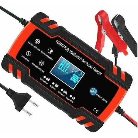 Chargeur/mainteneur de batterie AGM pour voiture et moto, chargeur intelligent 8A 12V/24V à 3 étapes avec fonction de réparation automatique, compatible camions, gel SLA humide (1/5)