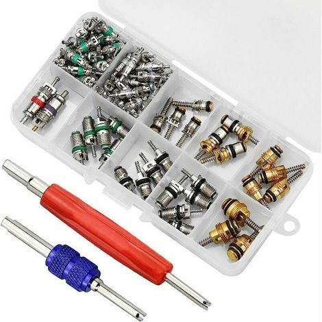 Vente chaude-102pcs Noyau de Valve de Climatisation, R134A Noyaux de Tige de Soupape de Climatisation Automobile avec Outil de Suppression pour la Réparation de l'Air de Voiture,de (1/3)