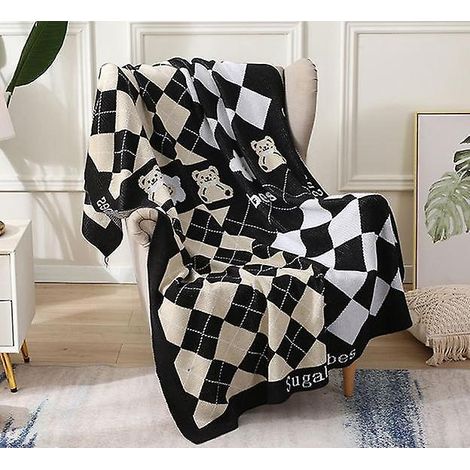 1 Pice 110x130cm Couverture Tricote Ours Beige Plaid Doux Confortable Durable Pour Canap Sofa Chaise  Repos Et Sieste (1/4)
