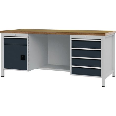 Banco de trabajo gris marengo. RAL 7016 L2000xH859xF750 mm Haya multiplex 40 mm 5 cajones