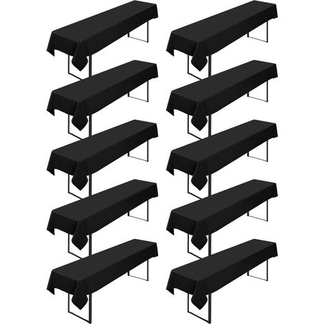 Lot de 10 nappes de table de bière 100x250cm Noir, lavables, pour largeur de table 50-70cm