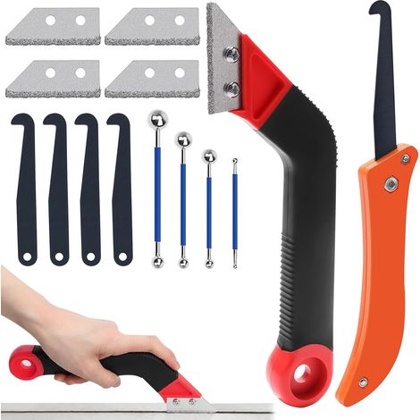 Grattoir Joint Carrelage,14 Pièces Kit de Grattoir à joints avec 8 Lames de Rechange Scie Coudée avec 4 Boule pour Carrelage, Salle de Bain, Coulis (1/5)