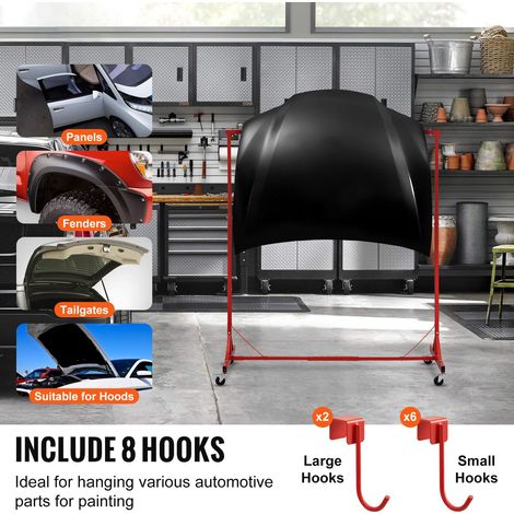 Support peinture auto réglable 1,5-2,1 m 30 kg, étendoir séchage 8 crochets avec 4 roulettes pivotantes, chariot carrosserie atelier garage (1/5)