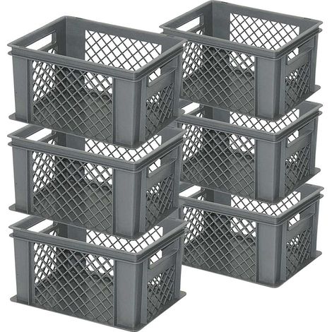 BRB Lot de 6 corbeilles empilables - Dimensions (L x l x h) : 400 x 300 x 220 mm - Gris - Fond fermé