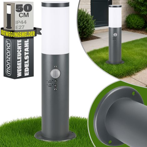 MONZANA® Außenleuchte Edelstahl 50cm Hoch IP44 Wetterfest E27 Fassung Garten Wegeleuchte Gartenleuchte für Außen  anthrazit mit Bewegungssensor