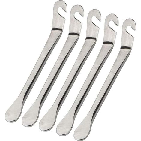Lot de 5 leviers de pneu de vélo en acier inoxydable Leviers de vélo Cuillère à pneu Outil de changement en fer Outil de démontage de pneu Pour la réparation du tube de vélo (1/5)