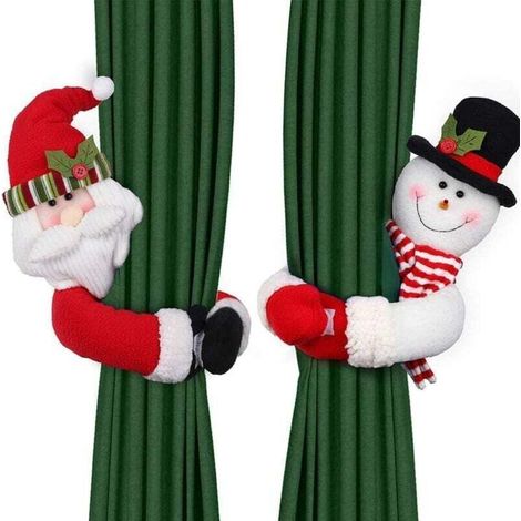 Set di 2 Fermacravatte per tende natalizie Babbo Natale Pupazzo di neve Fermacravatte per tende Fermacravatte per tende Fibbia fermacravatta per tende Decorazione per finestre Decorazione per bottigli