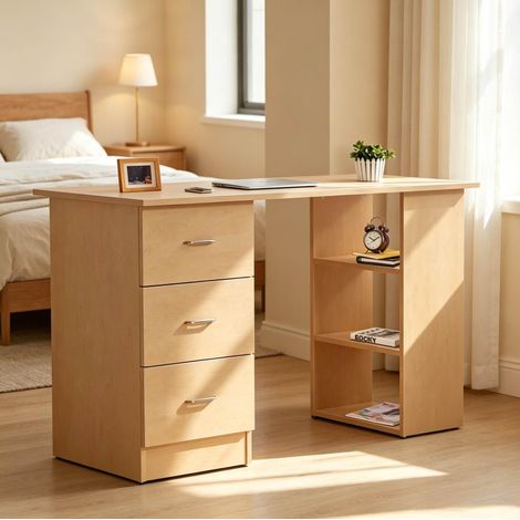 Computerschreibtisch 120 x 49 x 72 cm aus MDF in heller Holzoptik mit Stauraum – MEUBLIV (1/5)