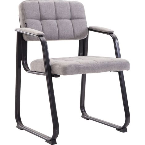 Silla de visita sillón de oficina sin ruedas costuras decorativas en tela gris claro soporte de metal negro BUR10218 (1/4)