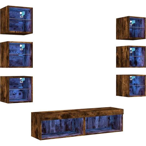 Maison Exclusive - 8-tlg. Wohnwand mit LED-Beleuchtung Räuchereic (1/5)