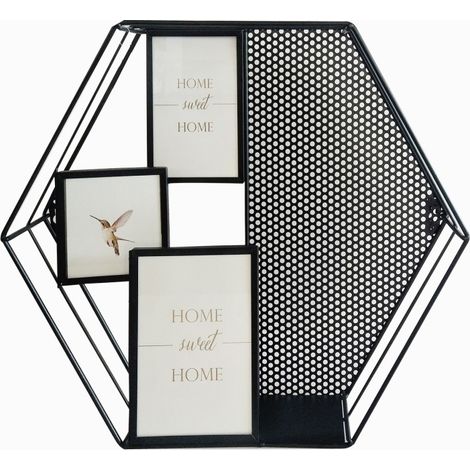 Porte-photos mural hexagonal en métal noir ajouré - SWEET HOME (1/5)