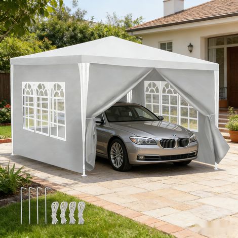 Wolketon Tente de fête 3x3m avec bâche PE imperméable, tonnelle de jardin robuste pour invités et barbecue en plein air Blanc (1/5)