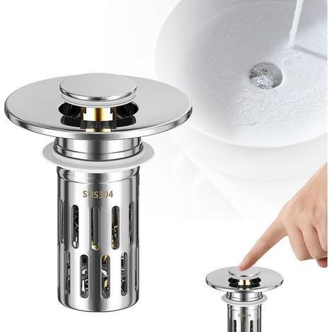 Bonde de Lavabo, Pop Up Bouchon de Vidage Universel, Bouchon Lavabo avec Filtre, Bonde Lavabo Clic Clac, pour Vasque Salle de Bain Cuisine Baignoire (1/5)