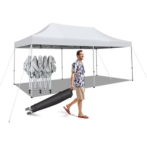 Goplus – Tonnelle de jardin pliable 3x6M pour 16-20 personnes – Tente barnum commerciale – Hauteur réglable 3/3,15/3,3M – 10 piquets et 4 cordes à vent
