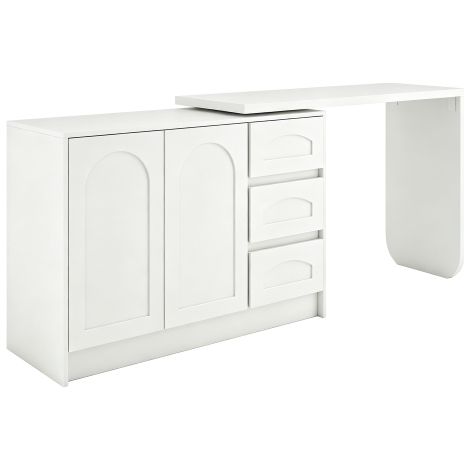 Bureau L pivotant 360° blanc modulable 100+110×40×75cm, bureau de travail domestique pour bureau et chambre, coiffeuse multifonction à 2 portes + 3 tiroirs (1/5)