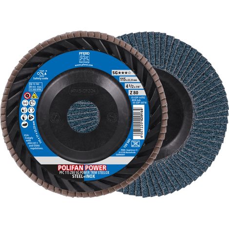 PFERD TOOLS POLIFAN POWER Fächerscheibe PFC 115x22,23 mm konisch Z80 Leistungslinie SG TRIM STEELOX für Stahl/Edelstahl 10 Stk (1/5)