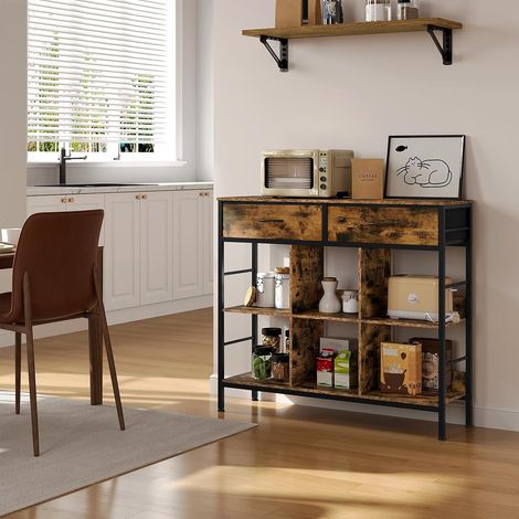 WOLTU Libreria a 6 ripiani con 2 cassetti autoportante rustica marrone (1/5)