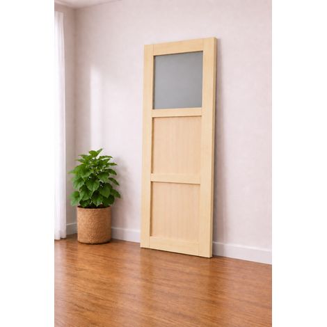 Porte Coulissante Bois Ayous 2 Panneaux + 1 Vitrage H204 X L73 (1/2)